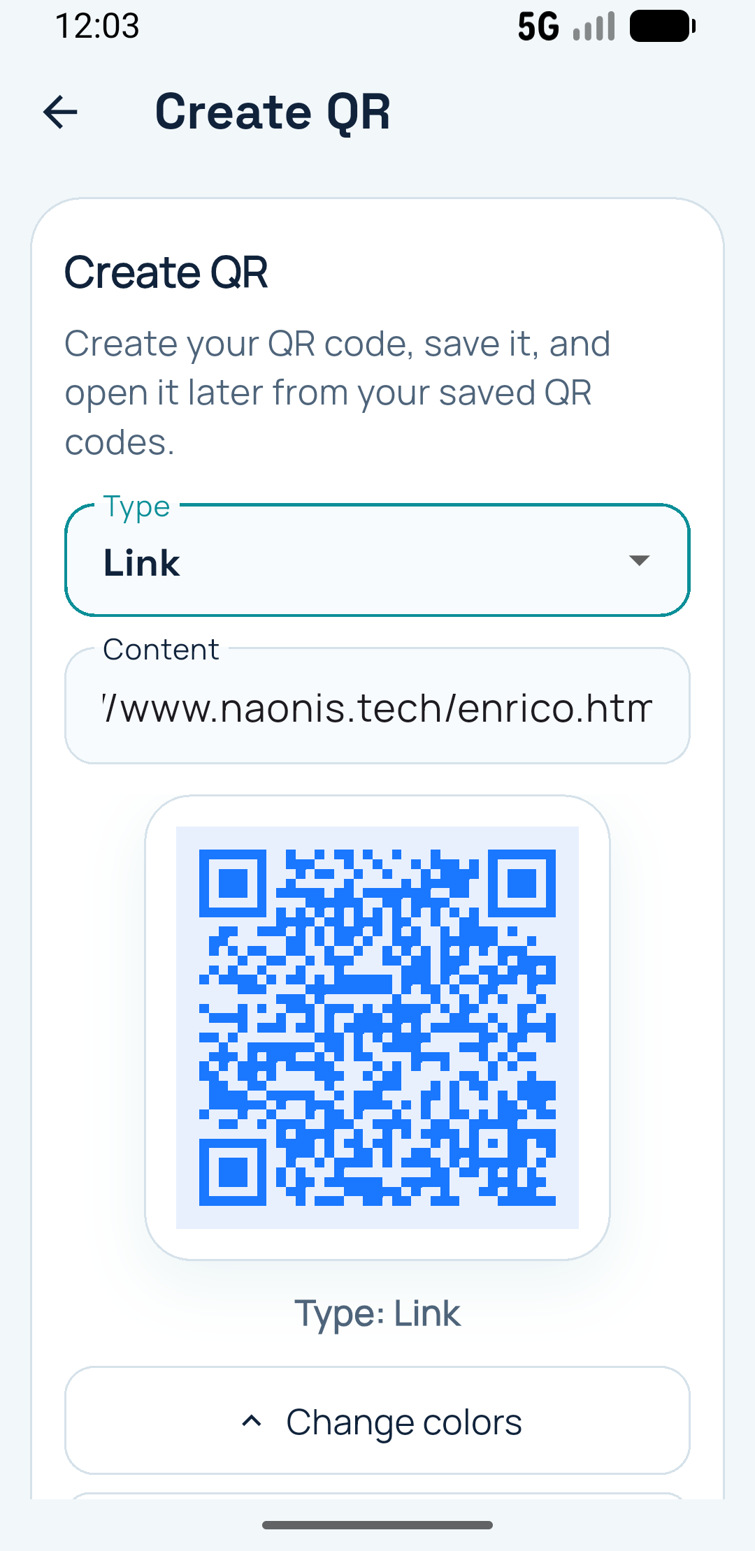 Create QR codes quickly from the app home actions
