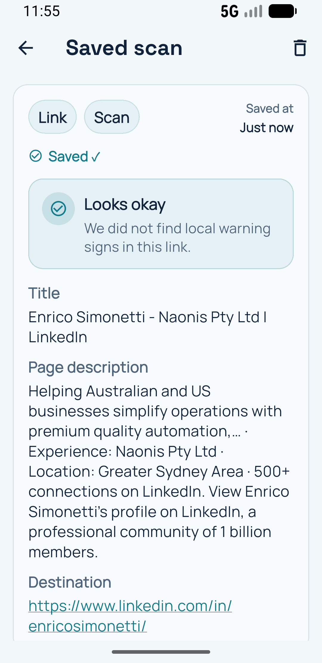 Saved scans history for revisiting QR links
